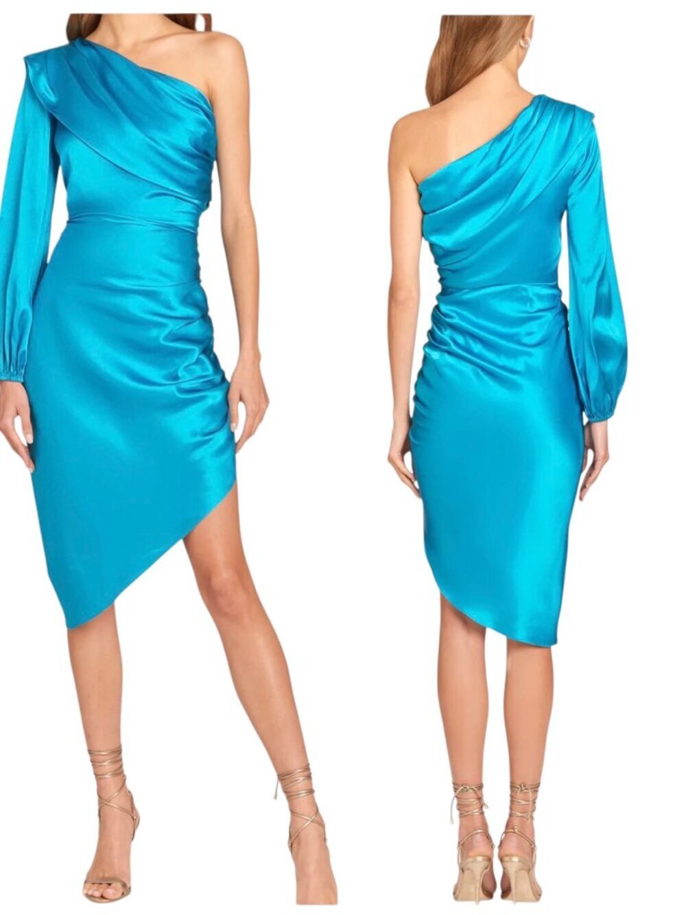 Amanda Uprichard Eleanore Silk One Shoulder Dress Blue Small
